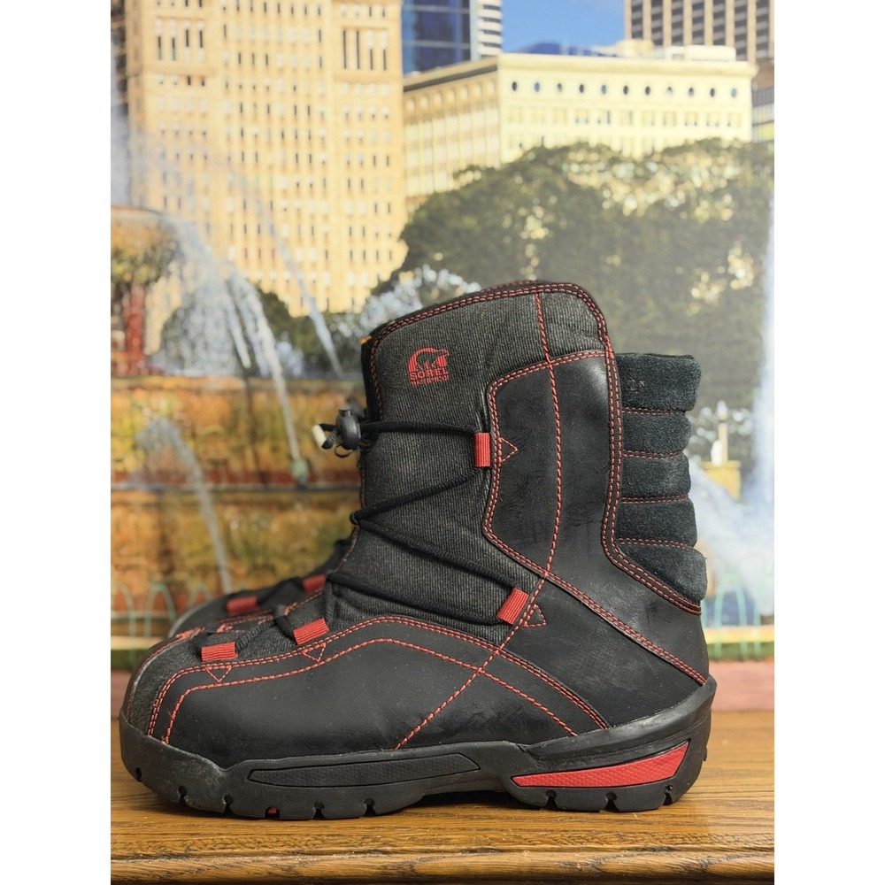 Sorel Sneaky Pete Boots Black Red Men's Size 6 Womens Size 7.5 - Picture 2 of 11